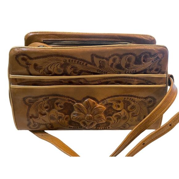 LOPEZ CAMACHO LEATHER HANDBAG, Hand Made In Mexico Indian Flower Excellent Cond - Picture 5 of 13
